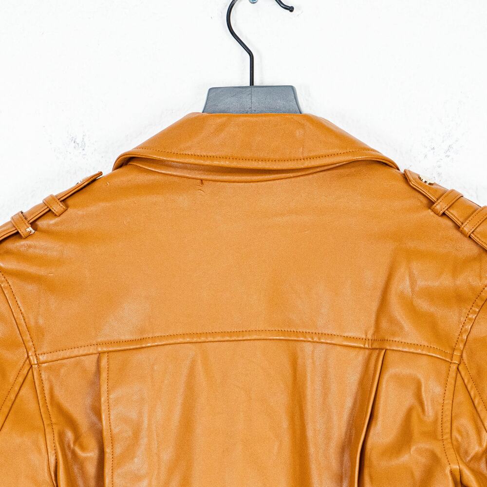 House of CB Carson Vegan Leather Biker Moto Jacket in tan size Small - Picture 8 of 11